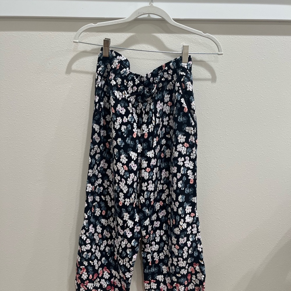 LOFT Petites Black Floral Dress Pants with Pink & White Accents